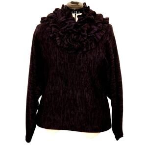 Alfani Plus Size Womens Sweater 1X | Purple Black | NWT | Removable Ruffle Scarf